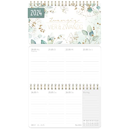 Pocket Wochen-Tischkalender 2024 [Blattgold] 16 x 9 cm | 1 Woche 2 Seiten | Mini Wochenkalender, kleiner Schreibtisch-Kalender quer | nachhaltig & klimaneutral von Häfft