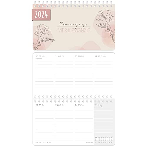 Pocket Wochen-Tischkalender 2024 [Dainty Flower] 16 x 9 cm | 1 Woche 2 Seiten | Mini Wochenkalender, kleiner Schreibtisch-Kalender quer | nachhaltig & klimaneutral von Häfft