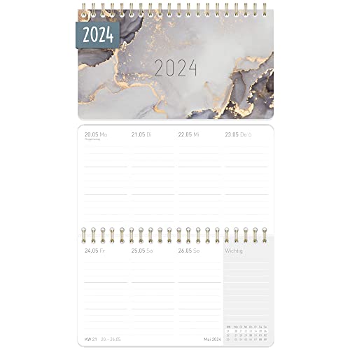 Pocket Wochen-Tischkalender 2024 [Grey Marble] 16 x 9 cm | 1 Woche 2 Seiten | Mini Wochenkalender, kleiner Schreibtisch-Kalender quer | nachhaltig & klimaneutral von Häfft