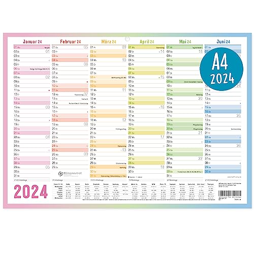 Premium Tafelkalender 2024 A4 quer [Rainbow] - Jahresplaner, Wandkalender, Jahreskalender inkl. Kleine Übersicht Folgejahr, Feiertage & Ferienübersicht | nachhaltig & klimaneutral von Häfft