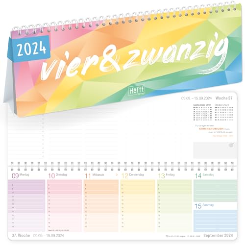 Rainbow Wochen-Tischkalender 2024 im Quer-Format zum Aufstellen [Rainbow] 1 Woche 2 Seiten | Wochenkalender 29,5 x 10,5 cm | Schreibtisch-Kalender mit Sprüchen | nachhaltig & klimaneutral von Häfft