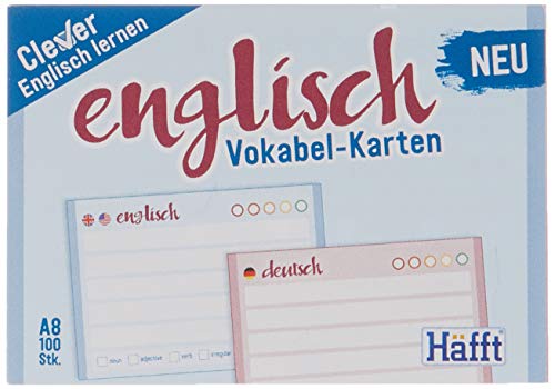 Vokabel-Karten Englisch 100 Stück A8, Standard einzeln: Vokabel-Karten zum Beschriften, mit Zusatzinfos für Englisch, 4-farbiges Deckblatt, 2-seitig Vokabel-Karten Englisch 100 Stück A8, Standard einzeln: Vokabel-Karten zum Beschriften, mit Zusatzinfos für Englisch, 4-farbiges Deckblatt, 2-seitig von Häfft