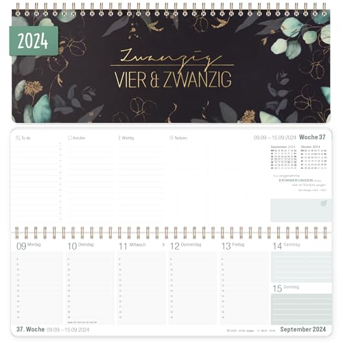 Wochen-Tischkalender 2024 im Quer-Format [Mondscheinblüten] 1 Woche 2 Seiten | Wochenkalender 29,5 x 10,5 cm | Schreibtisch-Kalender mit Sprüchen | nachhaltig & klimaneutral von Häfft