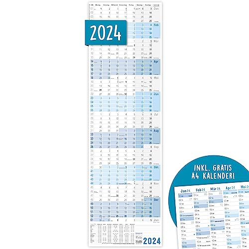 XL Wandkalender 2024 schmal/hochkant (30 x 97 cm) gefalzt | Jahreskalender im Hochformat groß + extra A4 Kalender|Wandplaner Büro-Kalender mit Ferien-Übersicht | nachhaltig & klimaneutral von Häfft