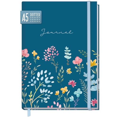 paper&you® Bullet Journal dotted A5 mit Gummiband "Happy Flower" 156 Seiten, Notizbuch gepunktet, Tagebuch - nachhaltig & klimafreundlich von Häfft