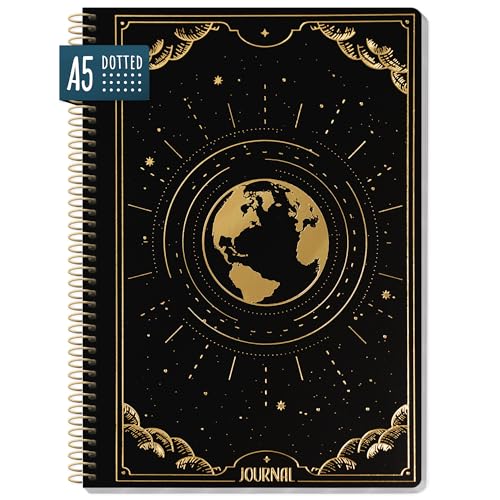 paper&you® Bullet Journal dotted A5 mit Spiralbindung "New Adventures" 160 Seiten, Notizbuch gepunktet mit Spirale, College-Block, Spiral-Block, Notizblock - nachhaltig & klimafreundlich von Häfft