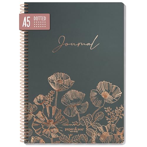 paper&you® Bullet Journal dotted A5 mit Spiralbindung "Poppy" 160 Seiten, Notizbuch gepunktet mit Spirale, College-Block, Spiral-Block, Notizblock - nachhaltig & klimafreundlich von Häfft
