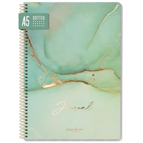 paper&you® Bullet Journal dotted A5 mit Spiralbindung [Soft Green] 160 Seiten | Notizbuch gepunktet mit Spirale, College-Block, Sprial-Block, Notizblock | nachhaltig & klimaneutral von Häfft