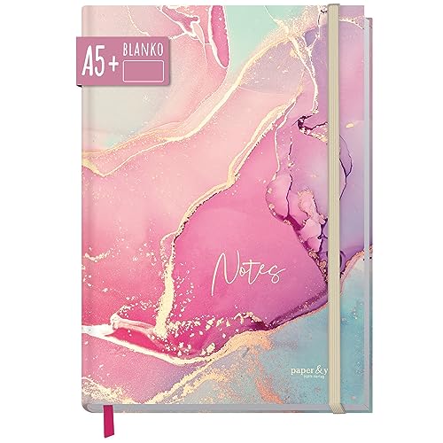 paper&you® Notizbuch A5+ blanko mit Gummiband "Silky Pink" 156 Seiten, 78 Blatt - als Bullet Journal Skizzenheft Skizzenbuch Tagebuch Notizheft - nachhaltig & klimafreundlich von Häfft