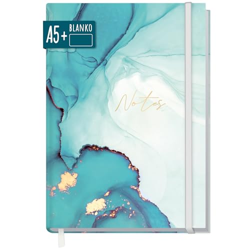 paper&you® Notizbuch A5+ blanko mit Gummiband "Smaragd Gold" 156 Seiten, 78 Blatt - als Bullet Journal Skizzenheft Skizzenbuch Tagebuch Notizheft - nachhaltig & klimafreundlich von Häfft