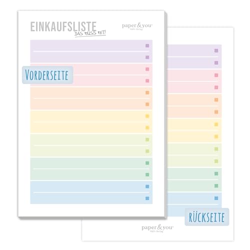 paper&you® A6 Einkaufsliste Block "Rainbow" mit 50 Blatt zum Abreißen - Einkaufszettel Notizblock für mehr Freude beim Einkaufen - nachhaltig & klimafreundlich von Häfft