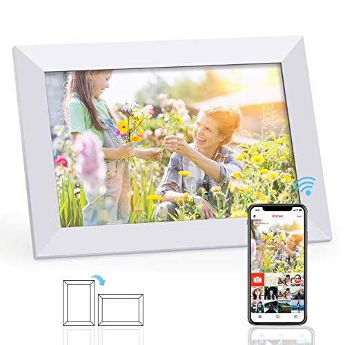 FRAMEO WiFi Digitaler Bilderrahmen, 10,1 Zoll Touchscreen Fotorahmen, 1280x800 IPS LCD, mit 16 GB Speicher, Auto-Rotat, Teilen Sie Momente sofort über Frameo App von überall, Weiß von Haehne