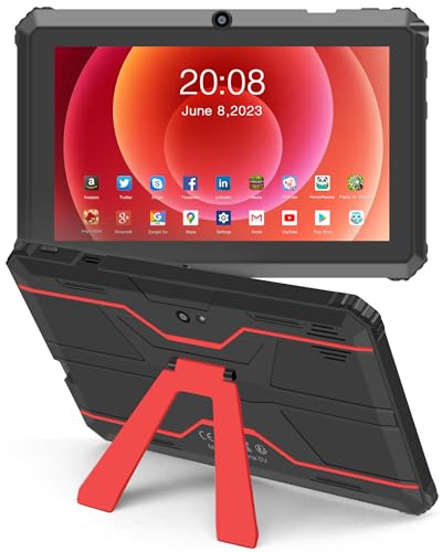 Haehne Tablet 7 Zoll, Android Tablet, mit Halterung, Kompatibel mit 256GB TF-Karte, Rot von Haehne