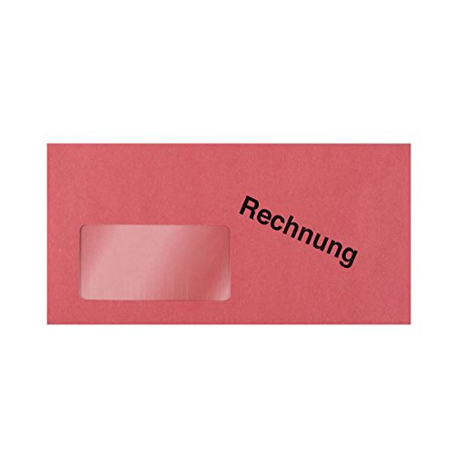 1000 Briefumschläge Briefhüllen rot mit Aufdruck Rechnung DIN Lang 110x220 mm nassklebend mit Fenster 100281 von Händler mashpaper