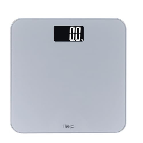 Haepi Digitale Personenwaage mit großer Glasplattform, beleuchtetem Display, präziser Messung & stilvollem Design – Tragkraft bis 180 kg, inklusive Batterien, 15 Jahre Garantie von Haepi