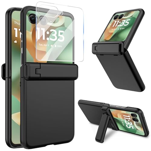 Haeuorey Schutzhülle für Motorola Razr 2025/2024 mit Ständer, [Integrierter Displayschutz und Scharnierschutz] Ultradünne, matte Polycarbonat-stoßfeste Handyhülle, Smartphone-Hülle für Moto Razr 2025 von Haeuorey