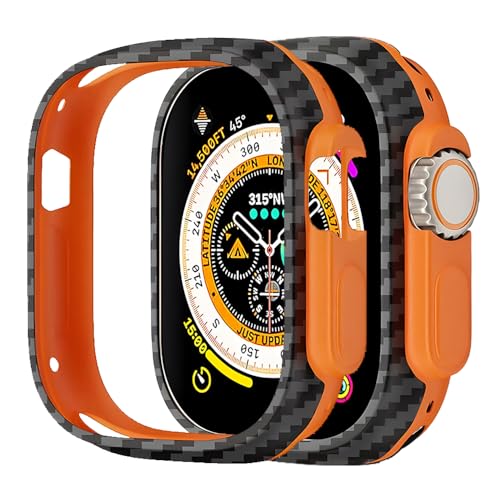 Schutzhülle kompatibel mit Apple Watch Ultra 49 mm, TPU und Aramidfaser, stoßfeste Schutzhülle mit Knopf, schlanke Stoßstangen-Schutzhülle für iWatch 49 mm (schwarz und orange) von Haflyer