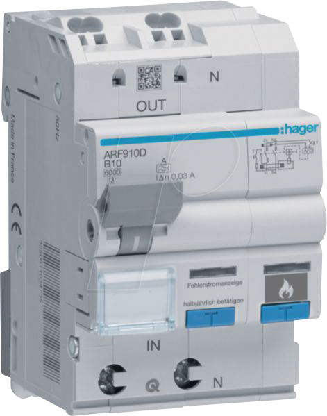 HAGER ARF910D - Schutzeinrichtung AFDD + FI-LS, 6kA B-10 A 30mA Typ A 3M von Hager