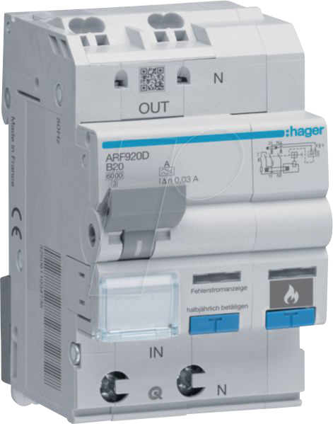 HAGER ARF920D - Schutzeinrichtung AFDD + FI-LS, 6kA B-20 A 30mA Typ A 3M von Hager