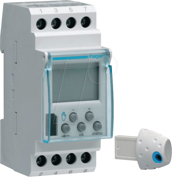 HAGER EG103D - Wochenschaltuhr, 1 Wechslerkontakt, 16 A, 2 PLE, digital, DCF77 von Hager