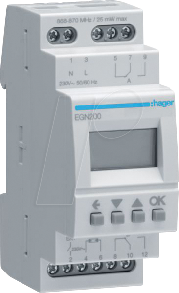 HAGER EGN200 - Digitale Multifunktions-Zeitschaltuhr mit Bluetooth, 2-Kanal von Hager