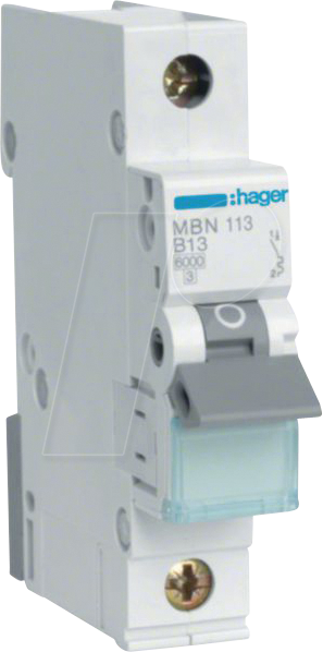 HAGER MBN113 - Leitungsschutzschalter 1 polig 6kA B-Charakteristik 13 A 1 Modul von Hager