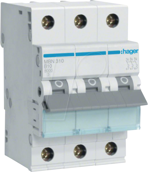 HAGER MBN310 - Leitungsschutzschalter 3 polig 6kA B-Charakteristik 10 A 3 Modul HAGER MBN310 - Leitungsschutzschalter 3 polig 6kA B-Charakteristik 10 A 3 Modul von Hager