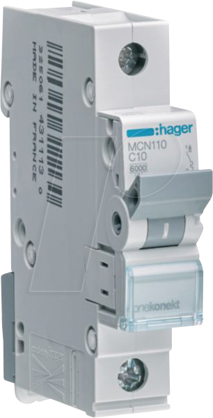 HAGER MCN110 - Leitungsschutzschalter 1 polig 6kA C-Charakteristik 10 A 1 Modul von Hager