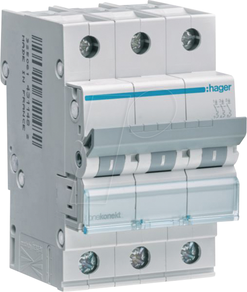 HAGER MCN310 - Leitungsschutzschalter 3 polig 6kA C-Charakteristik 10 A 3 Modul von Hager