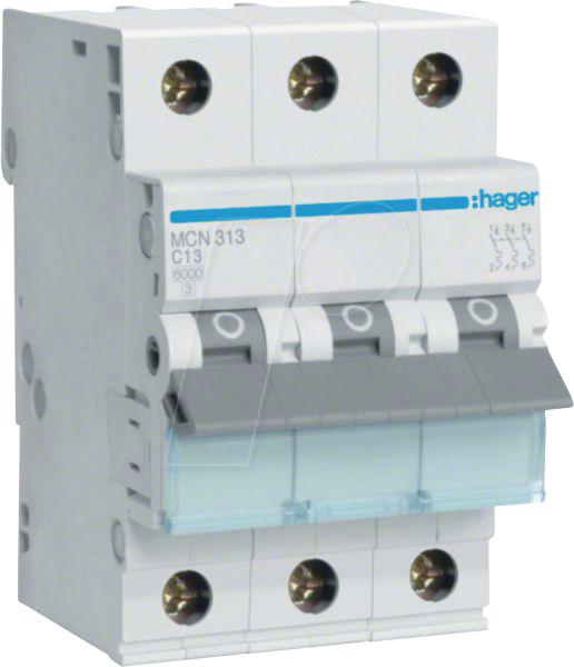 HAGER MCN313 - Leitungsschutzschalter 3 polig 6kA C-Charakteristik 13 A 3 Modul von Hager