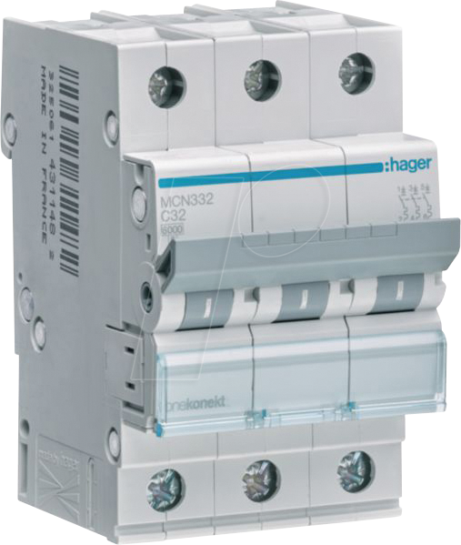 HAGER MCN332 - Leitungsschutzschalter 3 polig 6kA C-Charakteristik 32 A 3 Modul von Hager