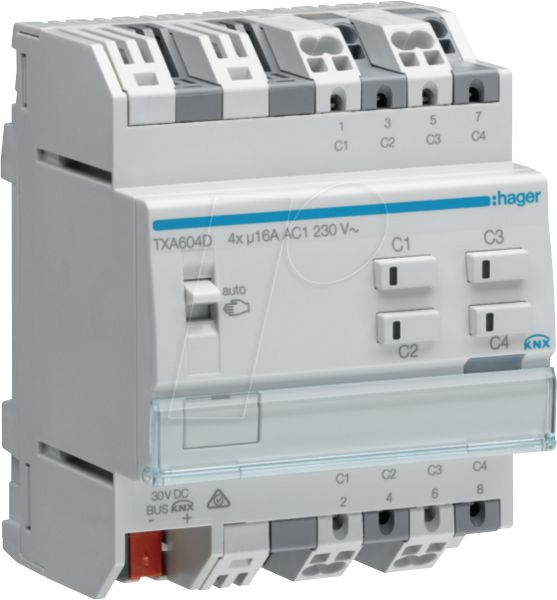 HAGER TXA604D - Schalt-/Jalousieaktor 4/2-fach KNX easy, 16A, C-Last von Hager