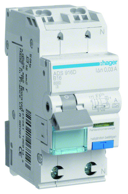 Hager ACS916D FI-LS 1P+N 6kA B-16A 10mA von Hager