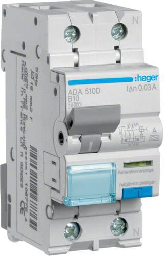 Hager ADA510D ADA510D FI-Schutzschalter/Leitungsschutzschalter 1phasig B 1polig 10A 0.03A 240V Hager ADA510D ADA510D FI-Schutzschalter/Leitungsschutzschalter 1phasig B 1polig 10A 0.03A 240V von Hager