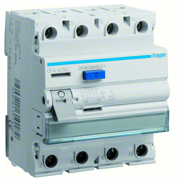 Hager CFA425D FI-Schutzschalter 4P 25A 300mA Hager CFA425D FI-Schutzschalter 4P 25A 300mA von Hager