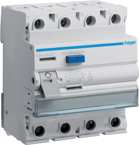 Hager CFA440D. Eingangsstrom: 40 A, Eingangsspannung: 230/400 V. Produktfarbe: Grau, Weiß (CFA440D) von Hager