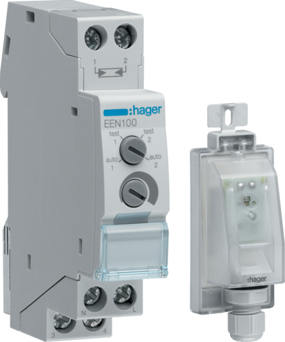 Hager EEN100. Lichtempfindlichkeit: 2000 Lux, Produktfarbe: Grau. AC Eingangsspannung: 230 V, AC Eingangsfrequenz: 50/60 Hz, Stromstärke (maximal): 16 A (EEN100) von Hager
