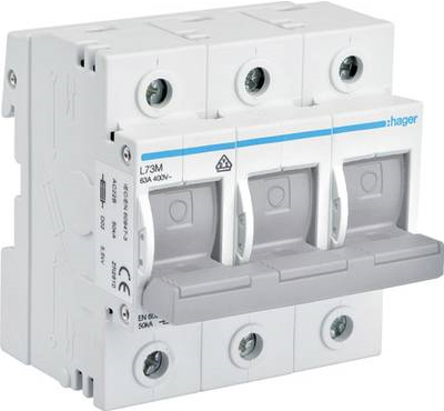 Hager L73M. Nominale Stromabgabe: 63 A. Gewicht: 355 g (L73M) von Hager