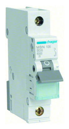 Hager MBN106 Sicherungsautomat 1P 6kA B-6A 1M von Hager