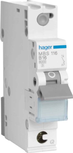 Hager MBS106 B-type 1P 1Module(s) Kurzstrecke, 6 A, 50/60, 17,5 mm, 70 mm, 83,4 mm, -25-60 °C von Hager