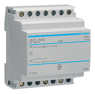 Hager ST312 Sicherheitstrafo 230V/12+24V,25VA Hager ST312 Sicherheitstrafo 230V/12+24V,25VA von Hager