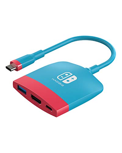 HAGIBIS Switch Docking Station Typ C mit HDMI USB 3.0 und USB C. Handcontroller-Adapter, kompatibel mit Switch, Mackbook, iPad Pro, Note 9 S9 und mehr(Blau und rot) von Hagibis