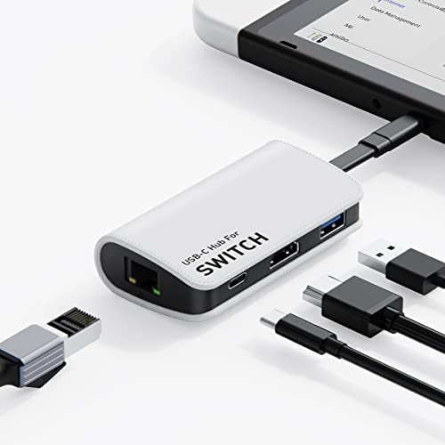 Hagibis Switch Dock für Nintendo Switch OLED, tragbare Lederhülle, TV-Dockingstation, Ladestation mit RJ45-, HDMI- und USB-3.0-Anschluss, Ersatz-Basis, Doc USB C auf HDMI-TV-Adapter für MacBook Pro von Hagibis