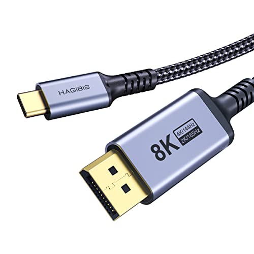 Hagibis USB C auf DisplayPort 1.4 Kabel [8K @ 60Hz, 4K @ 144Hz, 2K @ 165Hz], bidirektionaler Thunderbolt 3/4 USB4 auf DP 32,4 Gbit/s HBR3 Alt Mode Adapter für MacBook Pro Air iMac XPS (1,8 m) von Hagibis