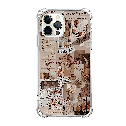 Hagkou Aesthetic Vintage Beige Collage Hülle für iPhone 16 Pro Max, Rose Schmetterling Postkarte Cover für iPhone 16 Pro Max, Cool TPU Handyhülle von Hagkou