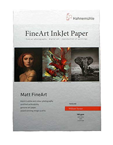 Hahnemühle 10641625 Digital FineArt William Turner Papier, 190 g/m², DIN A3+, 329 x 483 mm, weiß von Hahnemühle