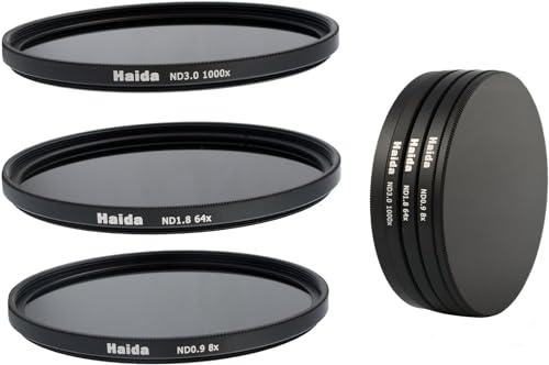 HAIDA Neutral Graufilter Set bestehend aus ND8, ND64, ND1000 Filtern 72mm inkl. Stack Cap Filtercontainer + Pro Lens Cap mit Innengriff von Haida