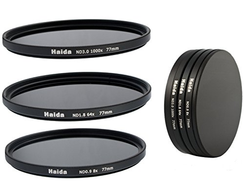 HAIDA Neutral Graufilter Set bestehend aus ND8, ND64, ND1000 Filtern 77mm inkl. Stack Cap Filtercontainer + Pro Lens Cap mit Innengriff von Haida