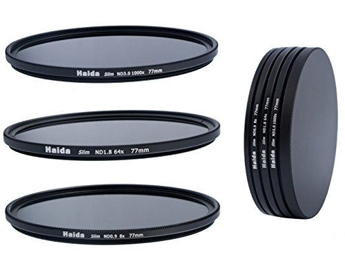 HAIDA Slim Neutral Graufilter Set 77mm bestehend aus ND8, ND64, ND1000 Filtern 77mm inkl. Stack Cap Filtercontainer + Pro Lens Cap mit Innengriff von Haida