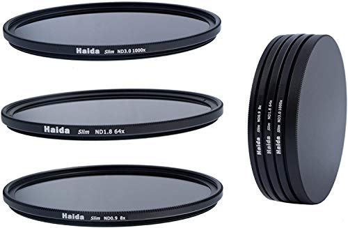 Haida Slim ND Graufilter 3er Set mit 46 mm Filterdurchmesser, ND 0.9 (8X), ND 1.8 (64x), ND 3.0 (1000x), inkl. Metall Schutzkappen von Haida